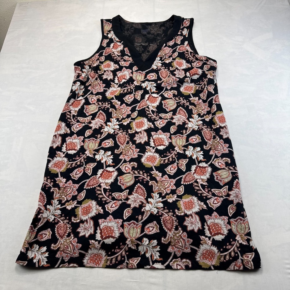 Lands' End Shift Dress Womens 1X Multi Floral Sleeveless Casual V-Neck Pullover